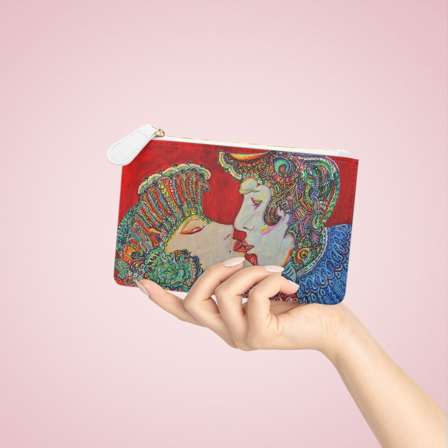 Abstract Surreal Romantic Kiss Mini Clutch Bag, Bridal Clutch Purse, Designer Party Clutch, Modern Evening Clutch, Wristlet Wallet for women, Evening Clutch Purse, gifts for her, gifts for bridesmaids, Bag, Bagging