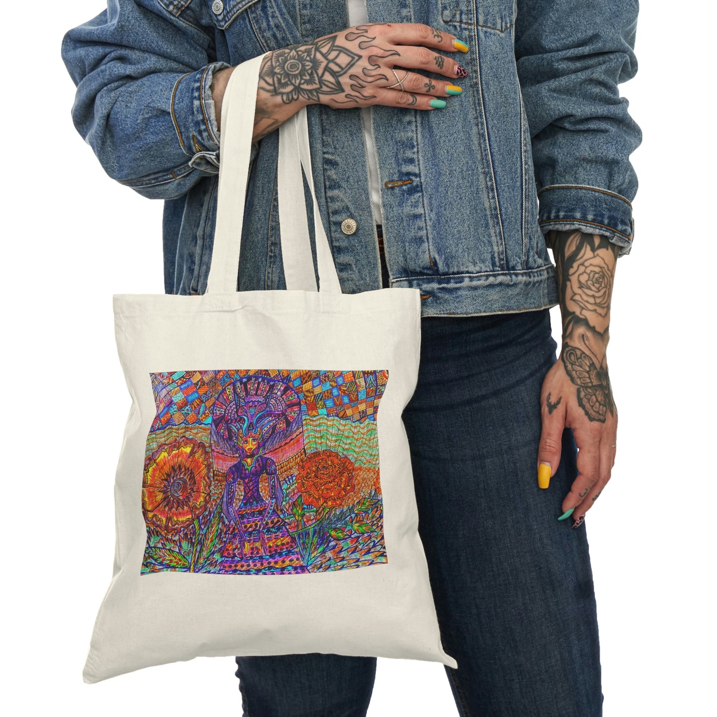 Abstract, Surreal Flower Spirit Natural Tote Bag, Aesthetic Canvas Bag Shopping Bag, Birthday Gift Bag, Bridal Gift Tote Bag, Library Bag.