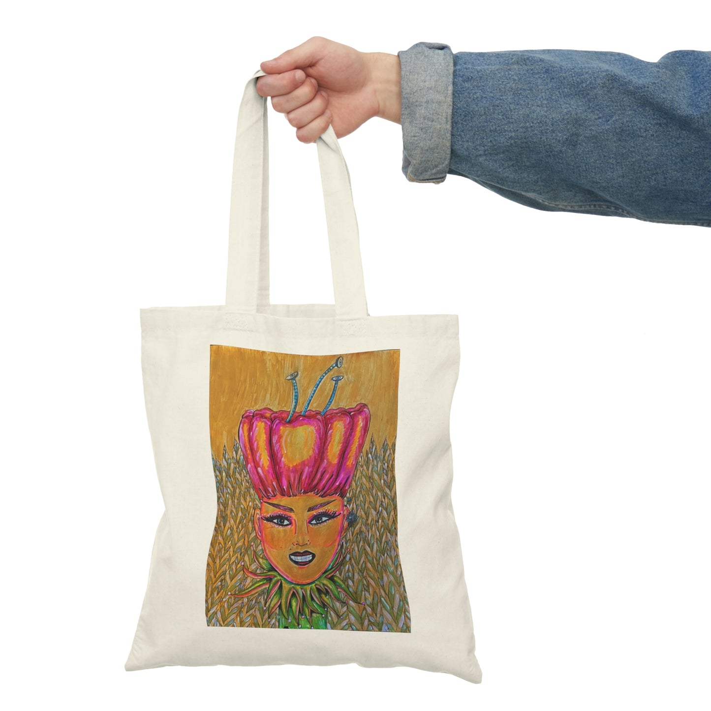 Abstract, Surreal Flower Fairy Natural Tote Bag, Aesthetic Canvas Bag Shopping Bag, Birthday Gift Bag, Bridal Gift Tote Bag, Library Bag.