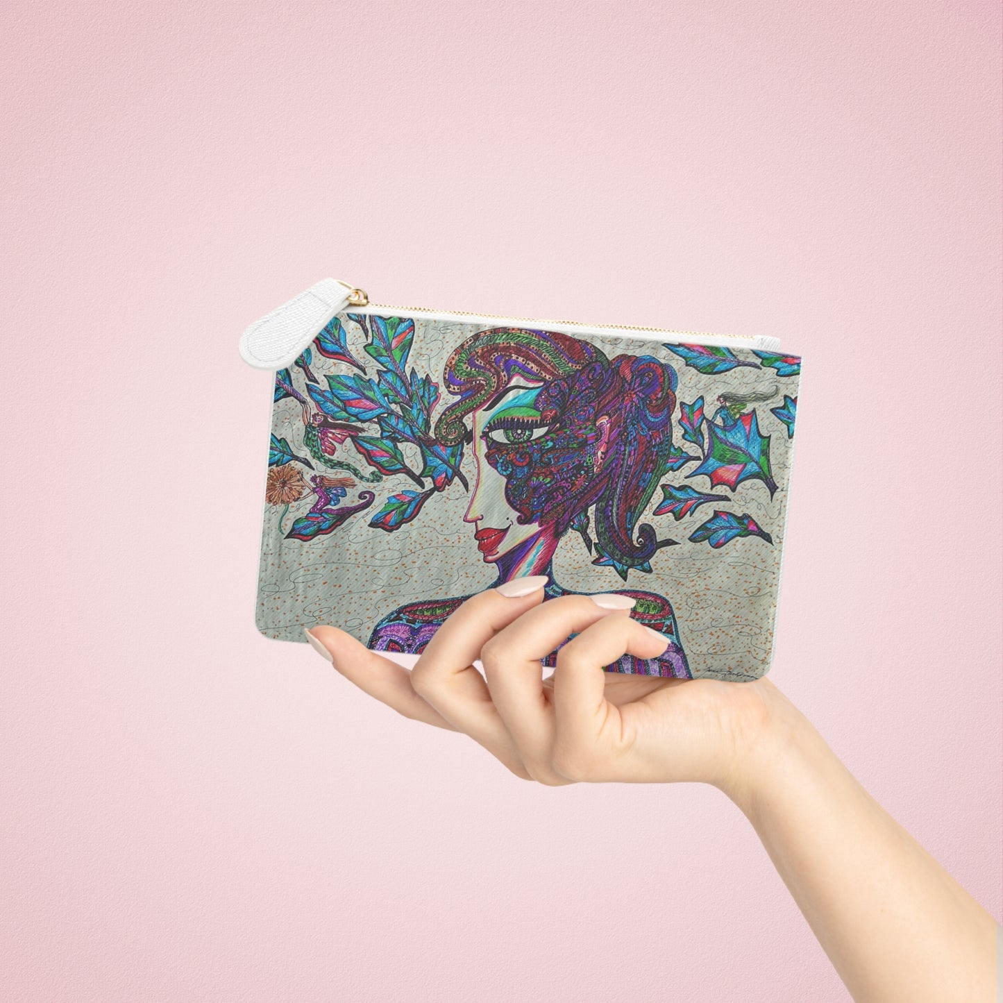 Abstract Surreal Woman Mini Clutch Bag, Bridal Clutch Purse, Designer Party Clutch, Modern Evening Clutch, Wristlet Wallet for women, Evening Clutch Purse, gifts for her, gifts for bridesmaids, Bag, Bagging