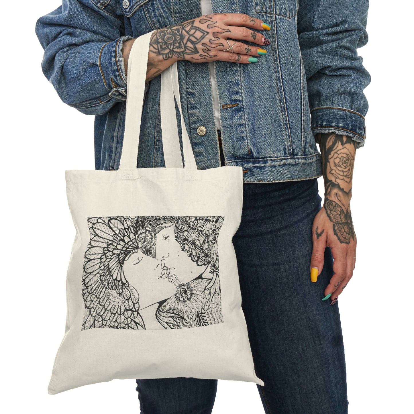 Abstract, Surreal Romance Natural Tote Bag, Aesthetic Canvas Bag Shopping Bag, Birthday Gift Bag, Bridal Gift Tote Bag, Library Bag