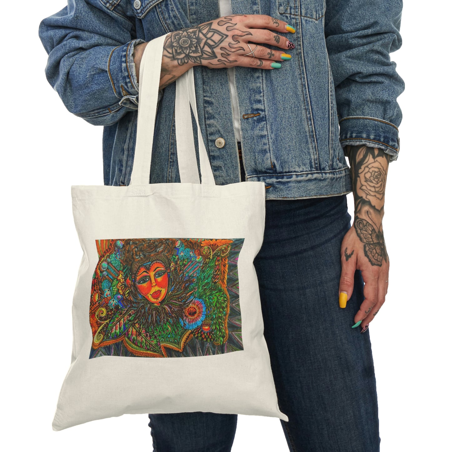 Abstract, Surreal Flower Spirit Natural Tote Bag, Aesthetic Canvas Bag Shopping Bag, Birthday Gift Bag, Bridal Gift Tote Bag, Library Bag.