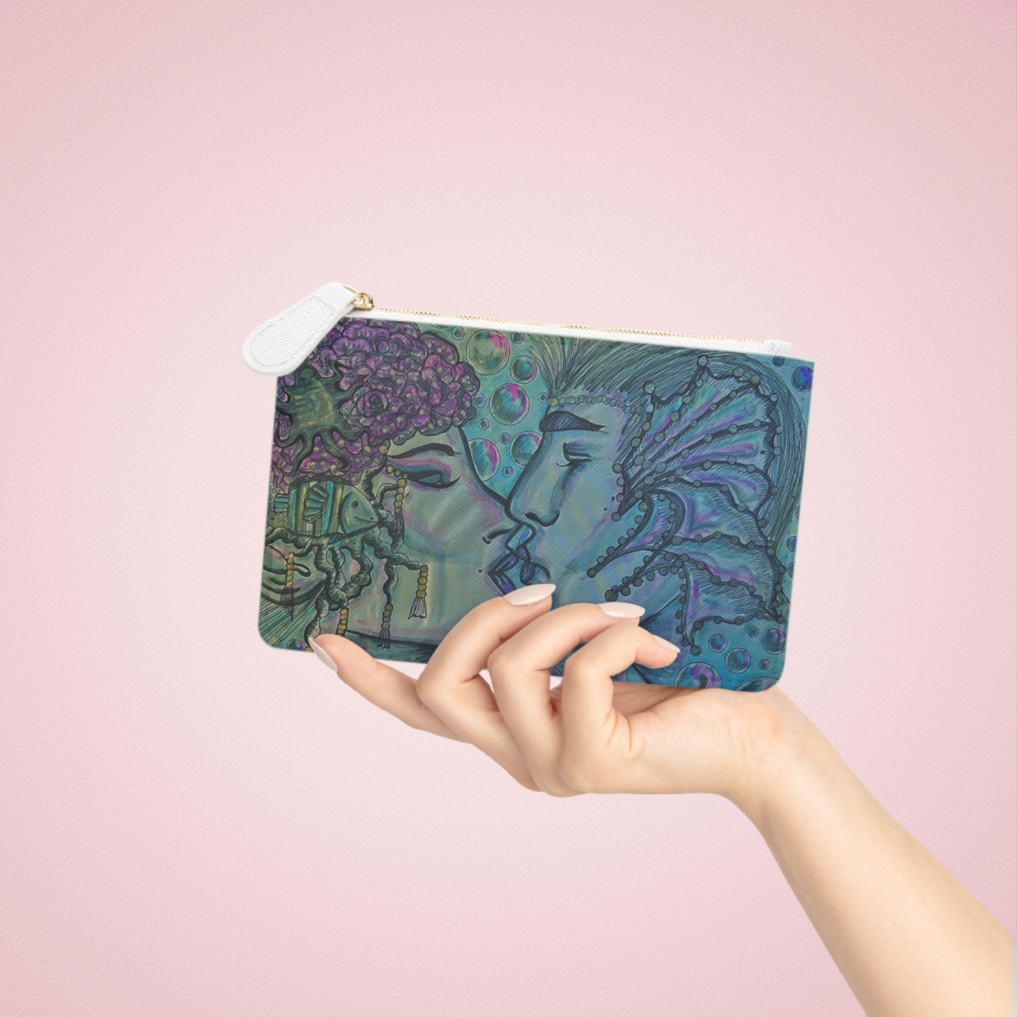 Abstract Surreal Romantic Kiss Mini Clutch Bag, Bridal Clutch Purse, Designer Party Clutch, Modern Evening Clutch, Wristlet Wallet for women, Evening Clutch Purse, gifts for her, gifts for bridesmaids, Bag, Bagging