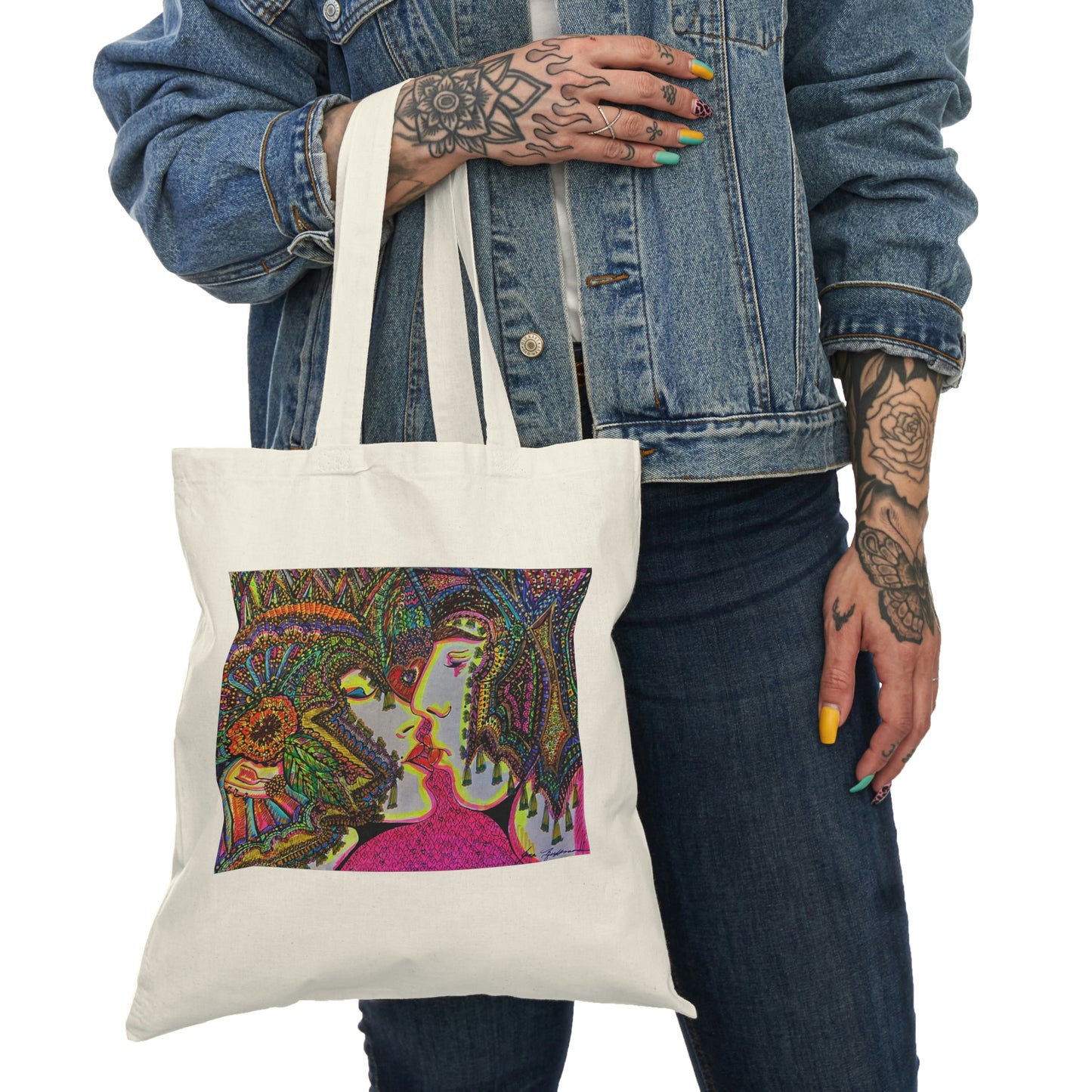 Abstract, Surreal, Romantic Kiss, Natural Tote Bag, Aesthetic Canvas Bag Shopping Bag, Birthday Gift Bag, Bridal Gift Tote Bag, Library Bag.