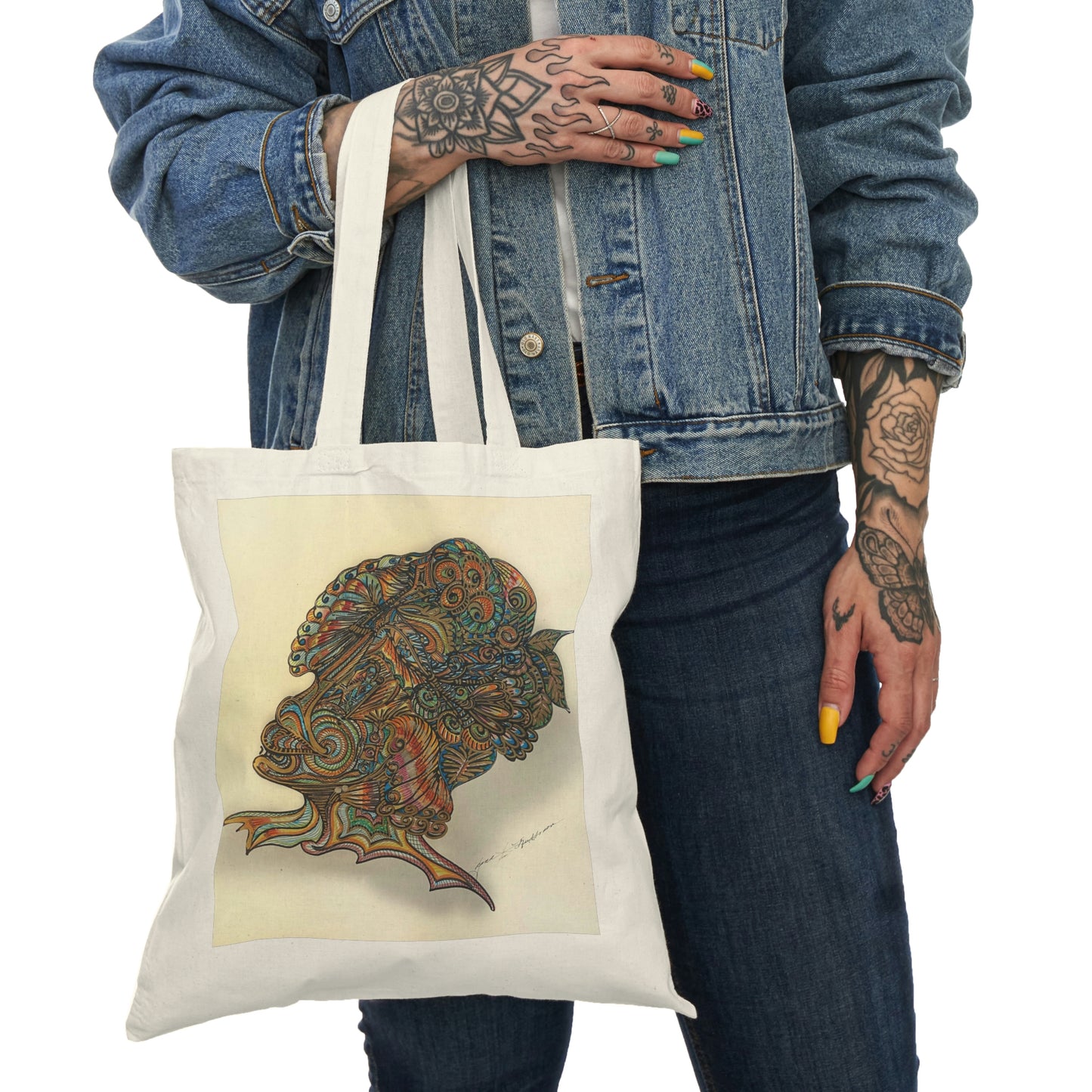 Abstract, Surreal Creature Natural Tote Bag, Aesthetic Canvas Bag Shopping Bag, Birthday Gift Bag, Bridal Gift Tote Bag, Library Bag.