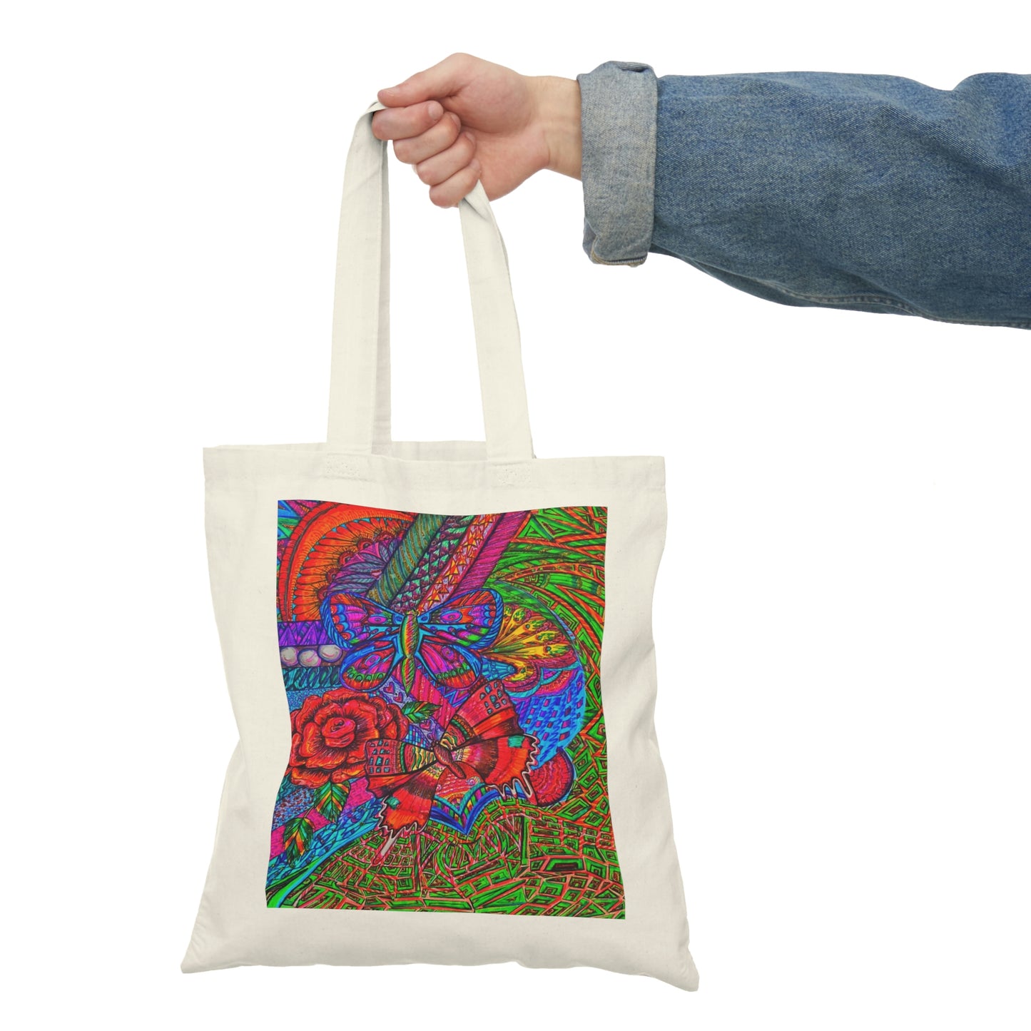 Abstract, Surreal Flower Butterfly Natural Tote Bag, Aesthetic Canvas Bag Shopping Bag, Birthday Gift Bag, Bridal Gift Tote Bag, Library Bag.
