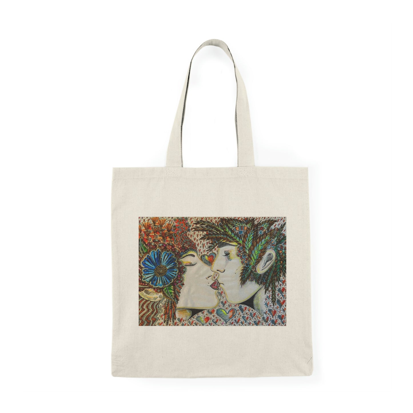 Abstract, Surreal Romantic Kiss Natural Tote Bag, Aesthetic Canvas Bag Shopping Bag, Birthday Gift Bag, Bridal Gift Tote Bag, Library Bag.