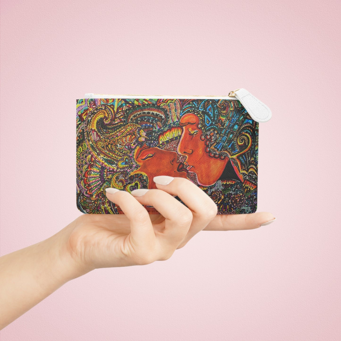 Abstract Surreal Romantic Kiss Mini Clutch Bag, Bridal Clutch Purse, Designer Party Clutch, Modern Evening Clutch, Wristlet Wallet for women, Evening Clutch Purse, gifts for her, gifts for bridesmaids, Bag, Bagging