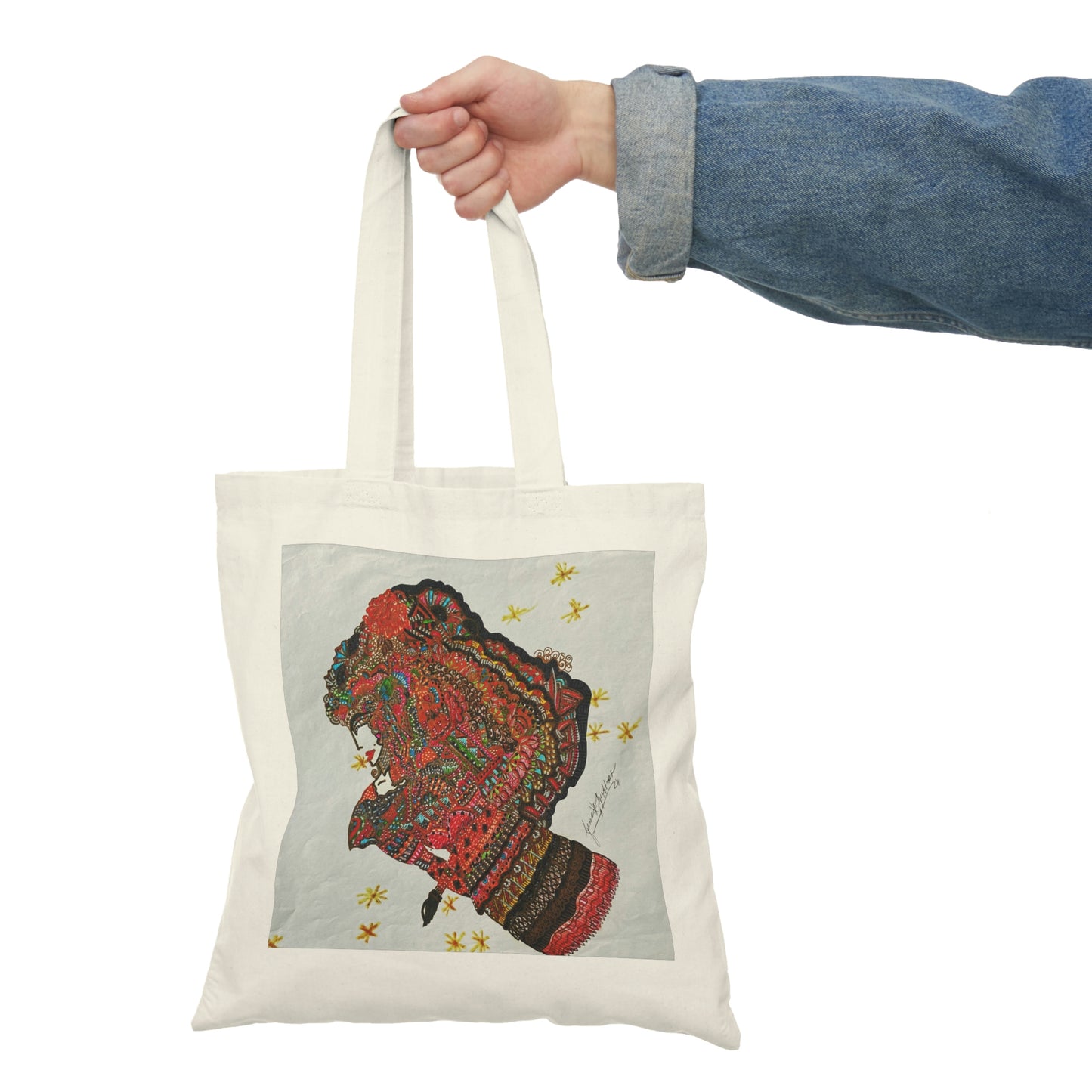 Abstract, Surreal Lady Natural Tote Bag, Aesthetic Canvas Bag Shopping Bag, Birthday Gift Bag, Bridal Gift Tote Bag, Library Bag.