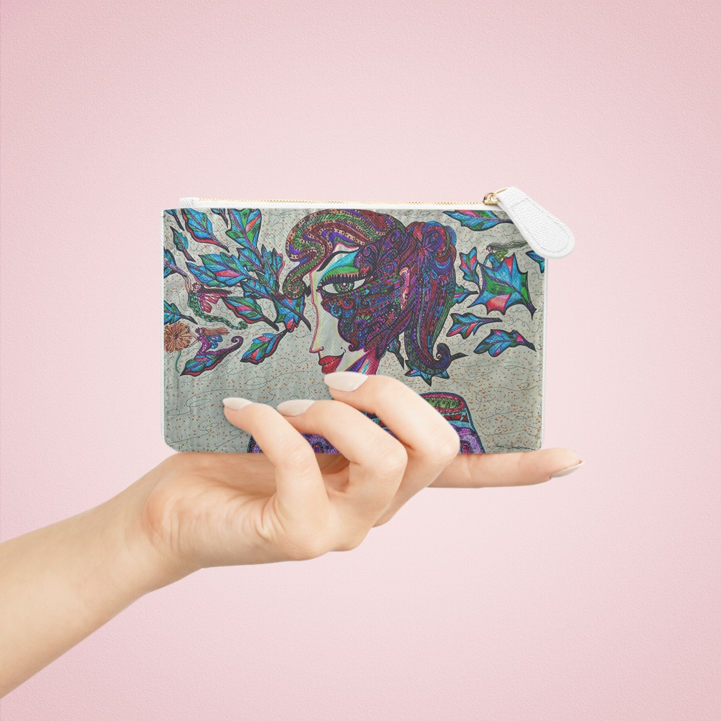 Abstract Surreal Woman Mini Clutch Bag, Bridal Clutch Purse, Designer Party Clutch, Modern Evening Clutch, Wristlet Wallet for women, Evening Clutch Purse, gifts for her, gifts for bridesmaids, Bag, Bagging
