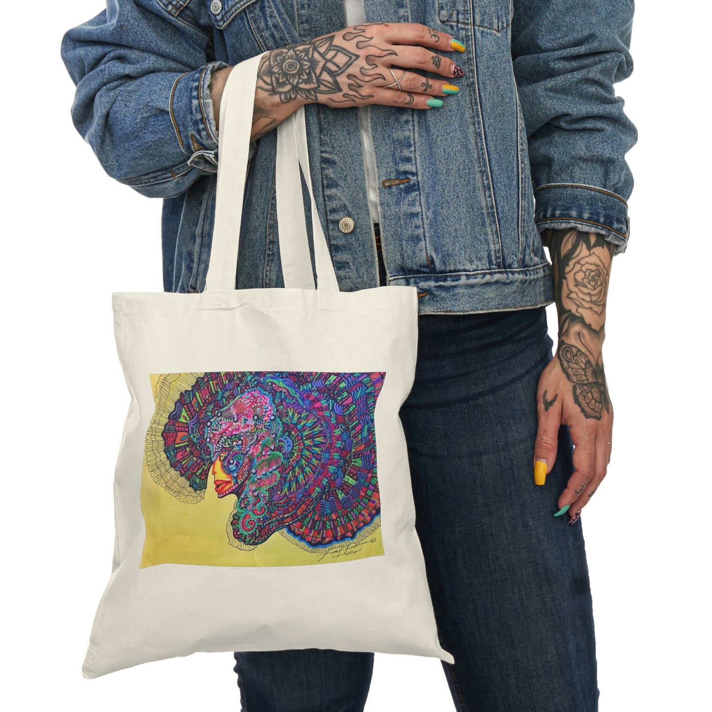 Abstract, Surreal Spirit Guide Natural Tote Bag, Aesthetic Canvas Bag Shopping Bag, Birthday Gift Bag, Bridal Gift Tote Bag, Library Bag.