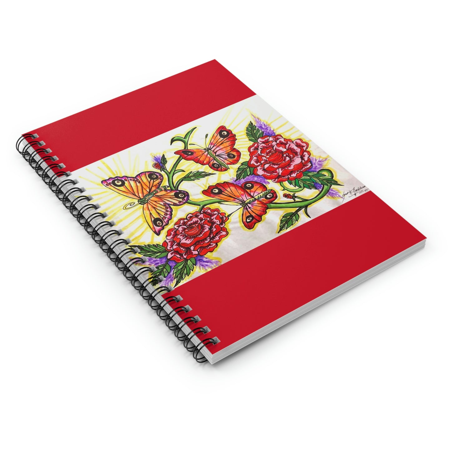 Abstract, Surreal Floral Butterfly Spiral Notebook - Ruled Line