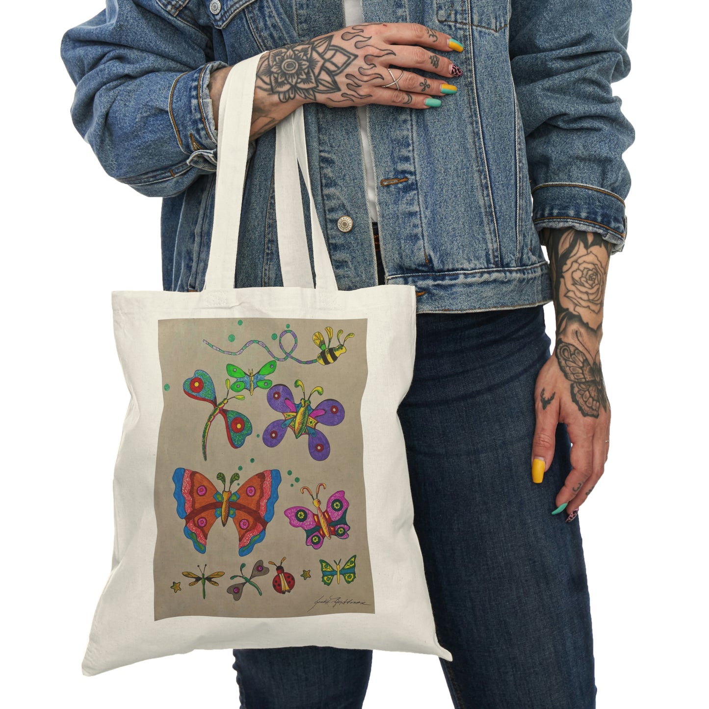 Abstract, Surreal Insect Natural Tote Bag, Aesthetic Canvas Bag Shopping Bag, Birthday Gift Bag, Bridal Gift Tote Bag, Library Bag.