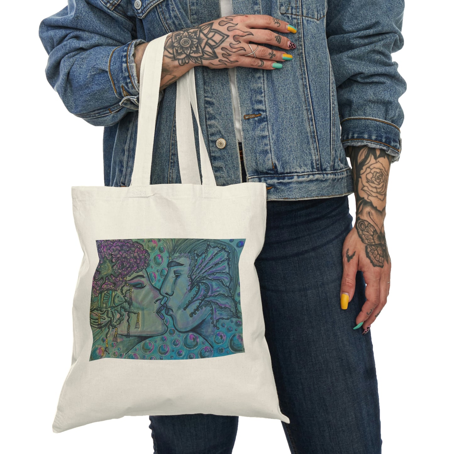 Abstract, Surreal Marine Romance Natural Tote Bag, Aesthetic Canvas Bag Shopping Bag, Birthday Gift Bag, Bridal Gift Tote Bag, Library Bag.