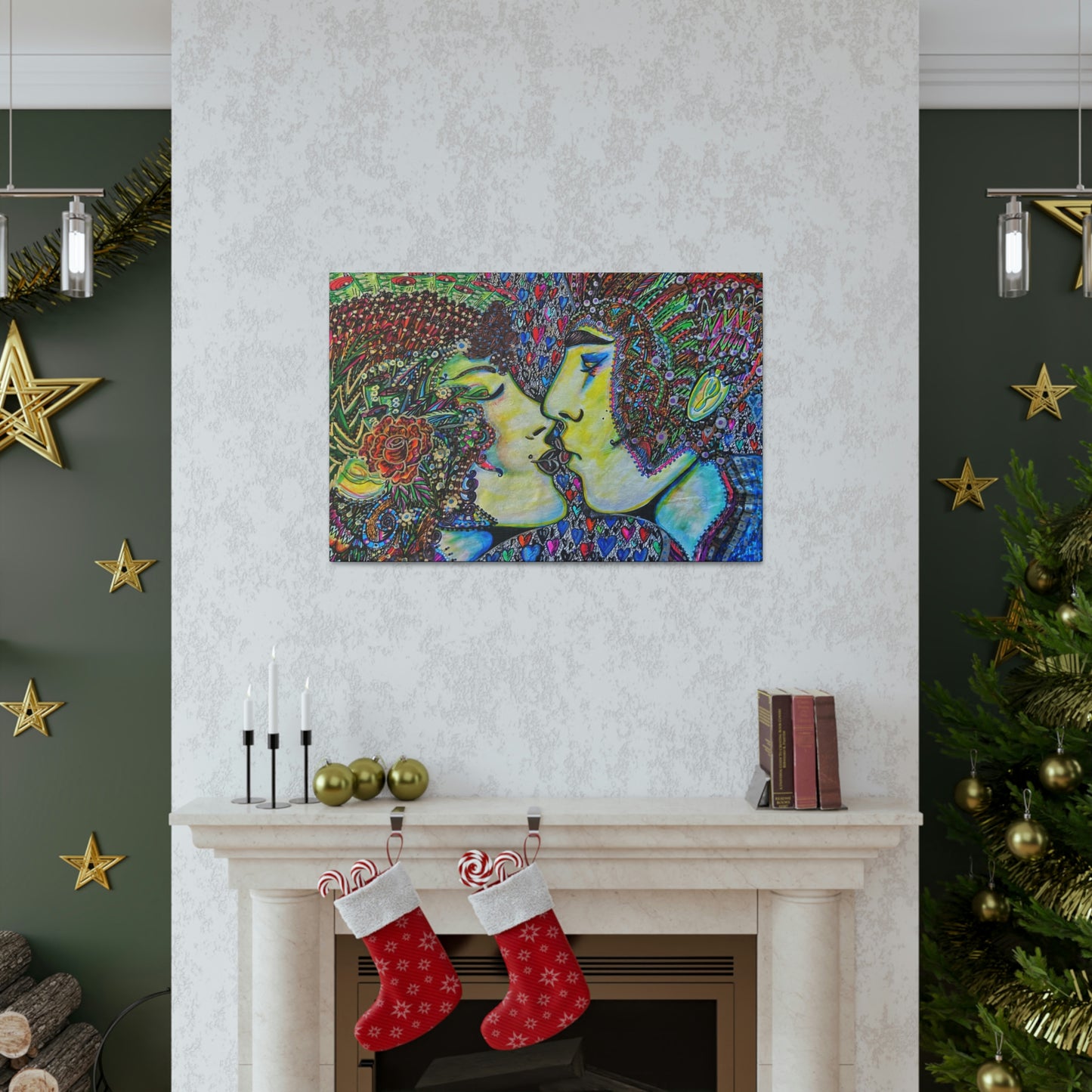 Romantic Kiss Fashion, Abstract, Surreal, Friendship, Inspiration Wall Art