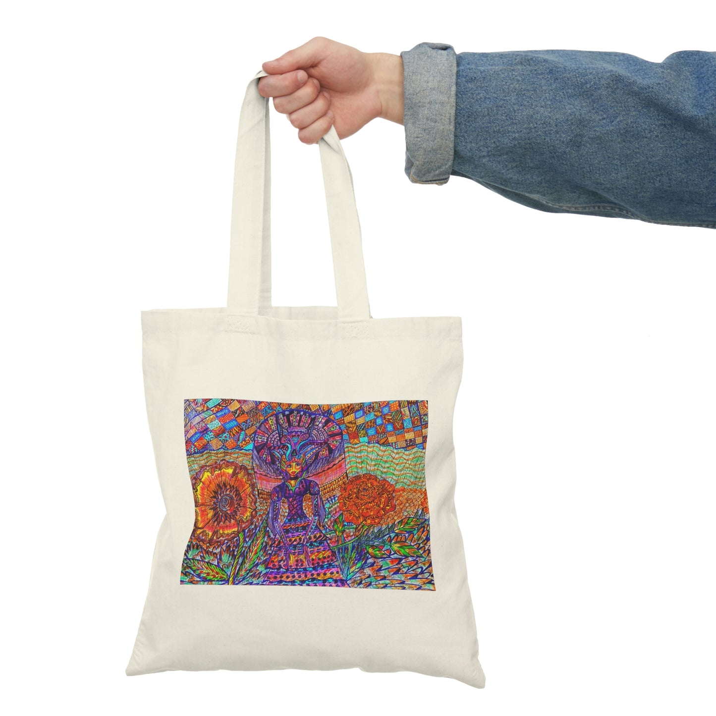 Abstract, Surreal Flower Spirit Natural Tote Bag, Aesthetic Canvas Bag Shopping Bag, Birthday Gift Bag, Bridal Gift Tote Bag, Library Bag.