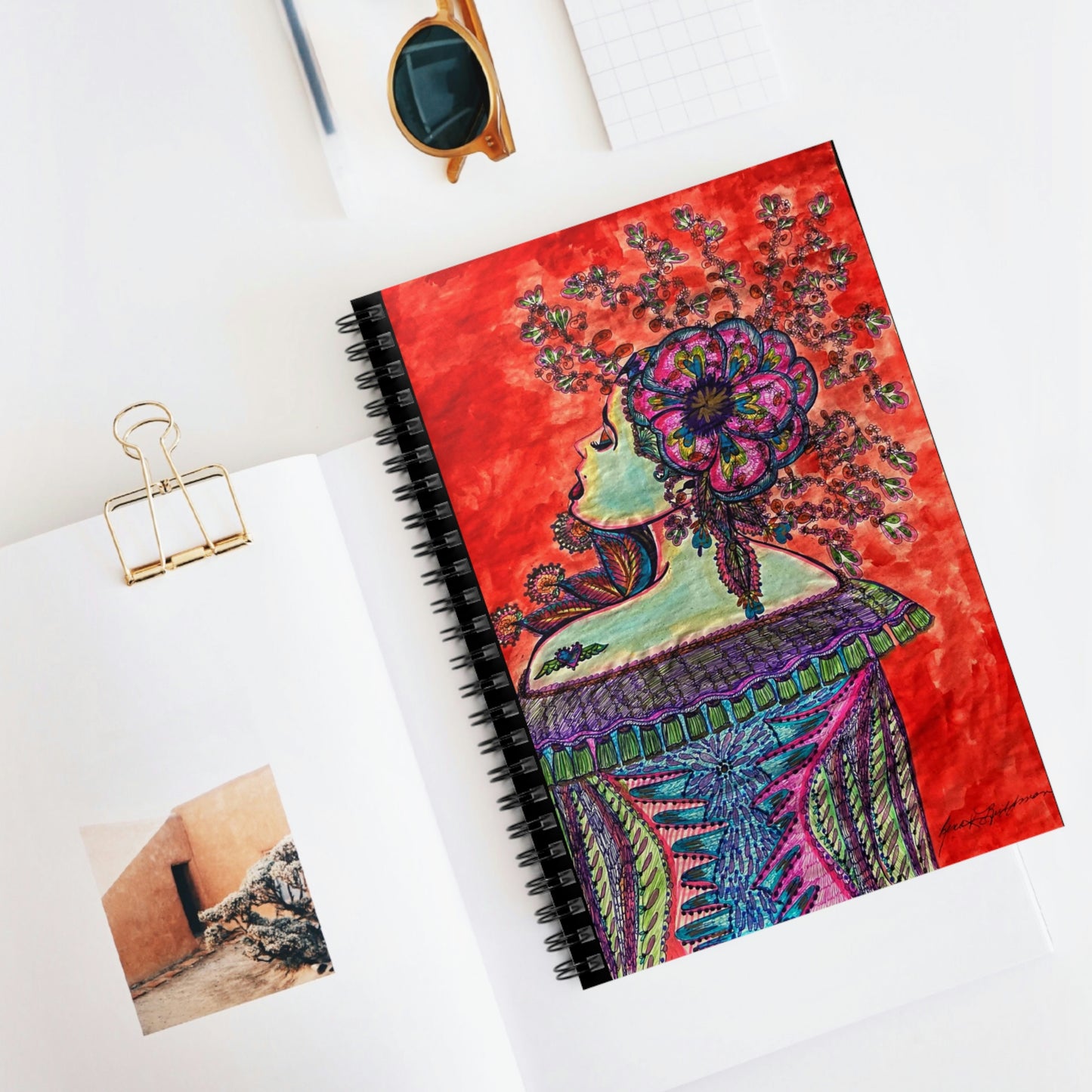Abstract Surreal, Floral Woman Spiral Notebook - Ruled Line