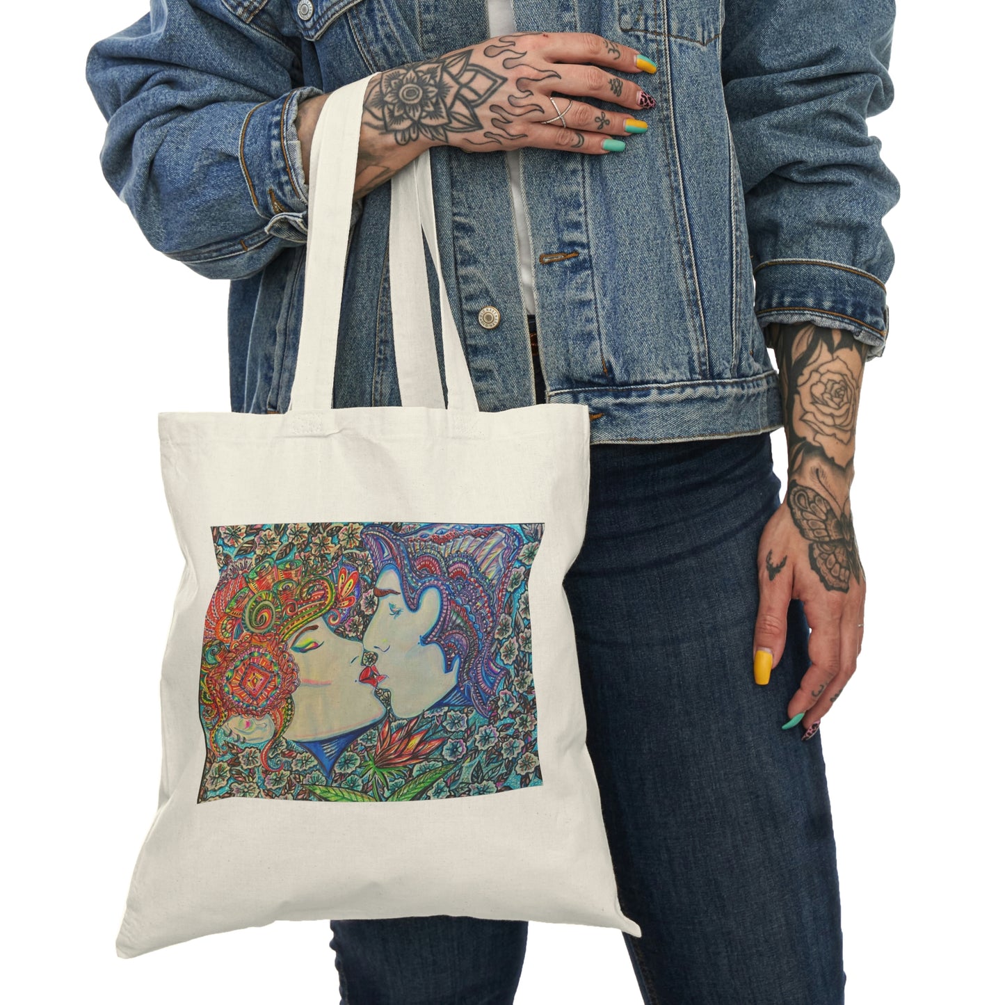 Abstract, Surreal, Romantic Kiss, Natural Tote Bag, Aesthetic Canvas Bag Shopping Bag, Birthday Gift Bag, Bridal Gift Tote Bag, Library Bag.