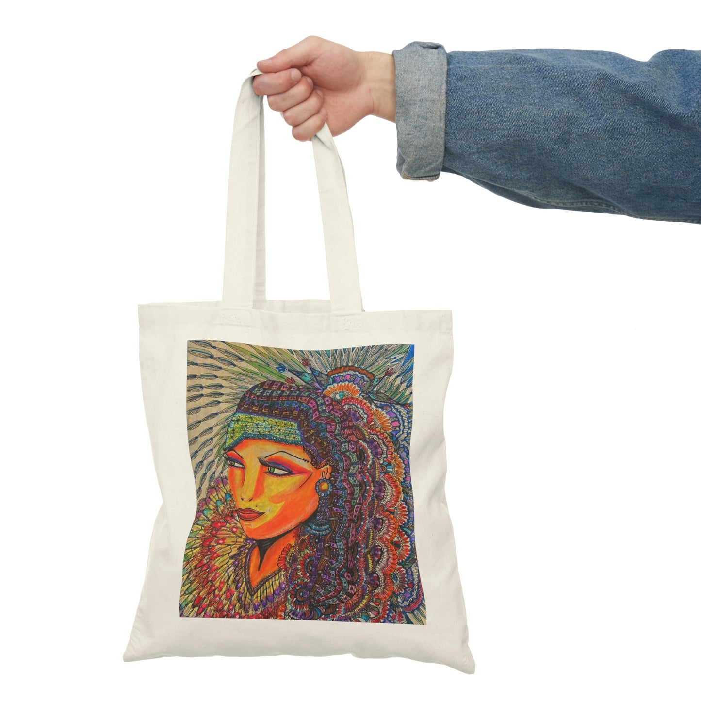 Abstract, Surreal, Native Woman, Natural Tote Bag, Aesthetic Canvas Bag Shopping Bag, Birthday Gift Bag, Bridal Gift Tote Bag, Library Bag.