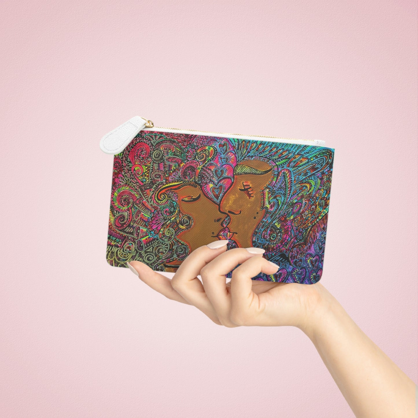 Abstract Surreal Romantic Kiss Mini Clutch Bag, Bridal Clutch Purse, Designer Party Clutch, Modern Evening Clutch, Wristlet Wallet for women, Evening Clutch Purse, gifts for her, gifts for bridesmaids, Bag, Bagging