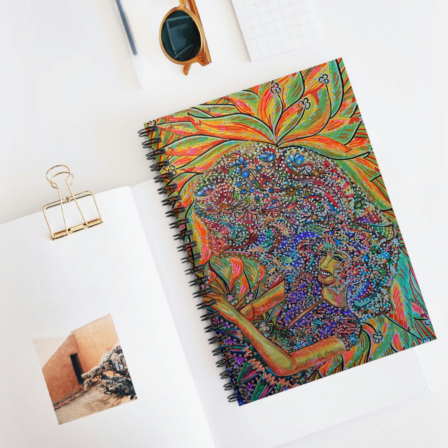 Abstract, Surreal Golden Spiritual Guide Spiral Notebook - Ruled Line