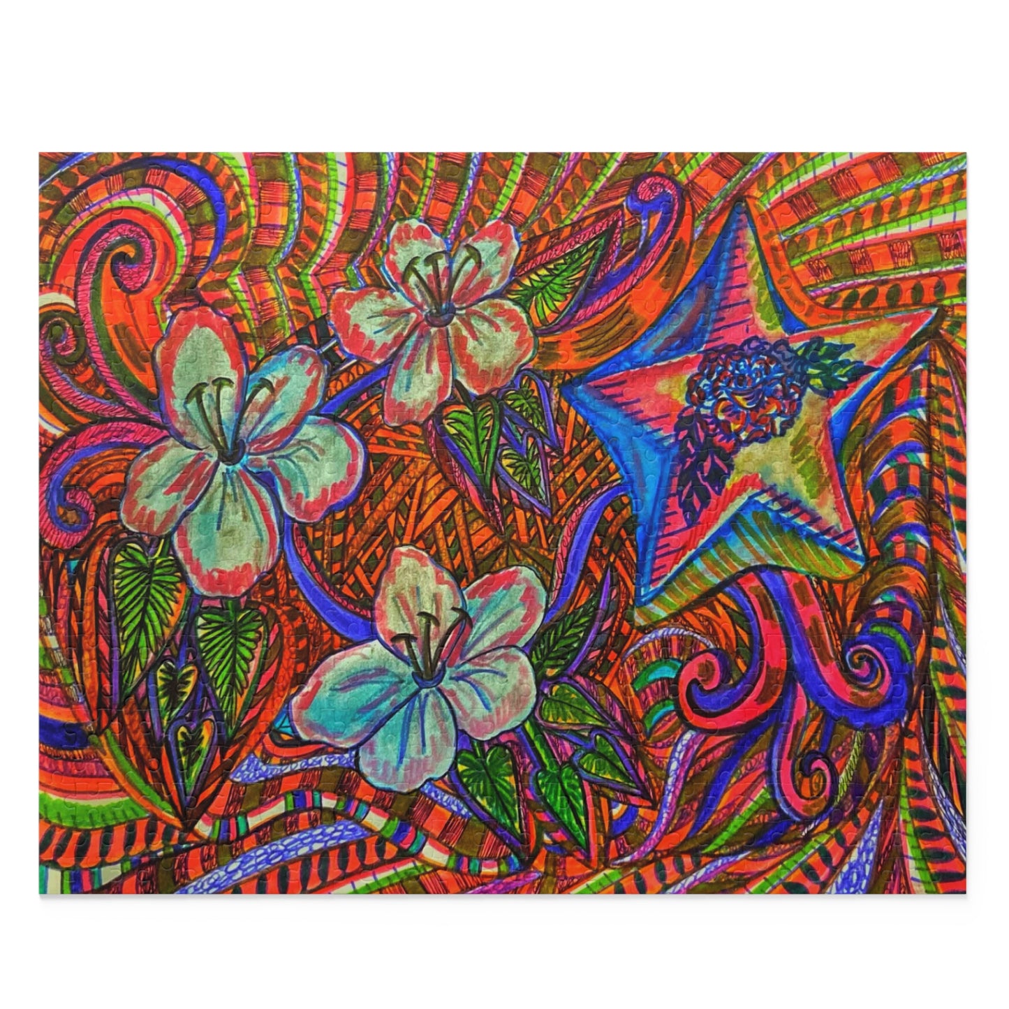 Abstract Surreal Floral Star Puzzle (120, 252, 500-Piece)JigSaw Puzzle, Birthday Gift, Gifts For Bridesmaids