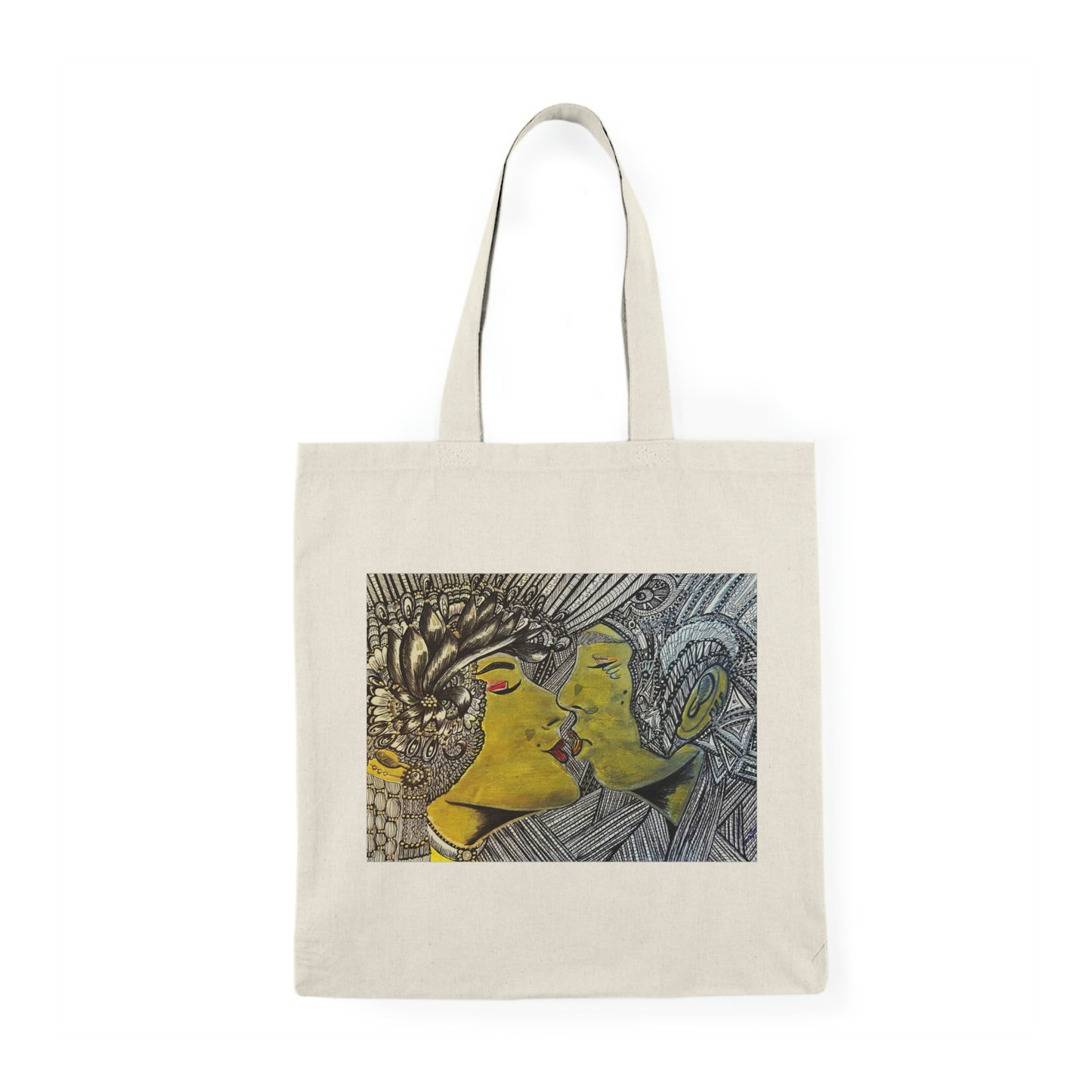 Abstract, Surreal Romantic Kiss Natural Tote Bag, Aesthetic Canvas Bag Shopping Bag, Birthday Gift Bag, Bridal Gift Tote Bag, Library Bag.