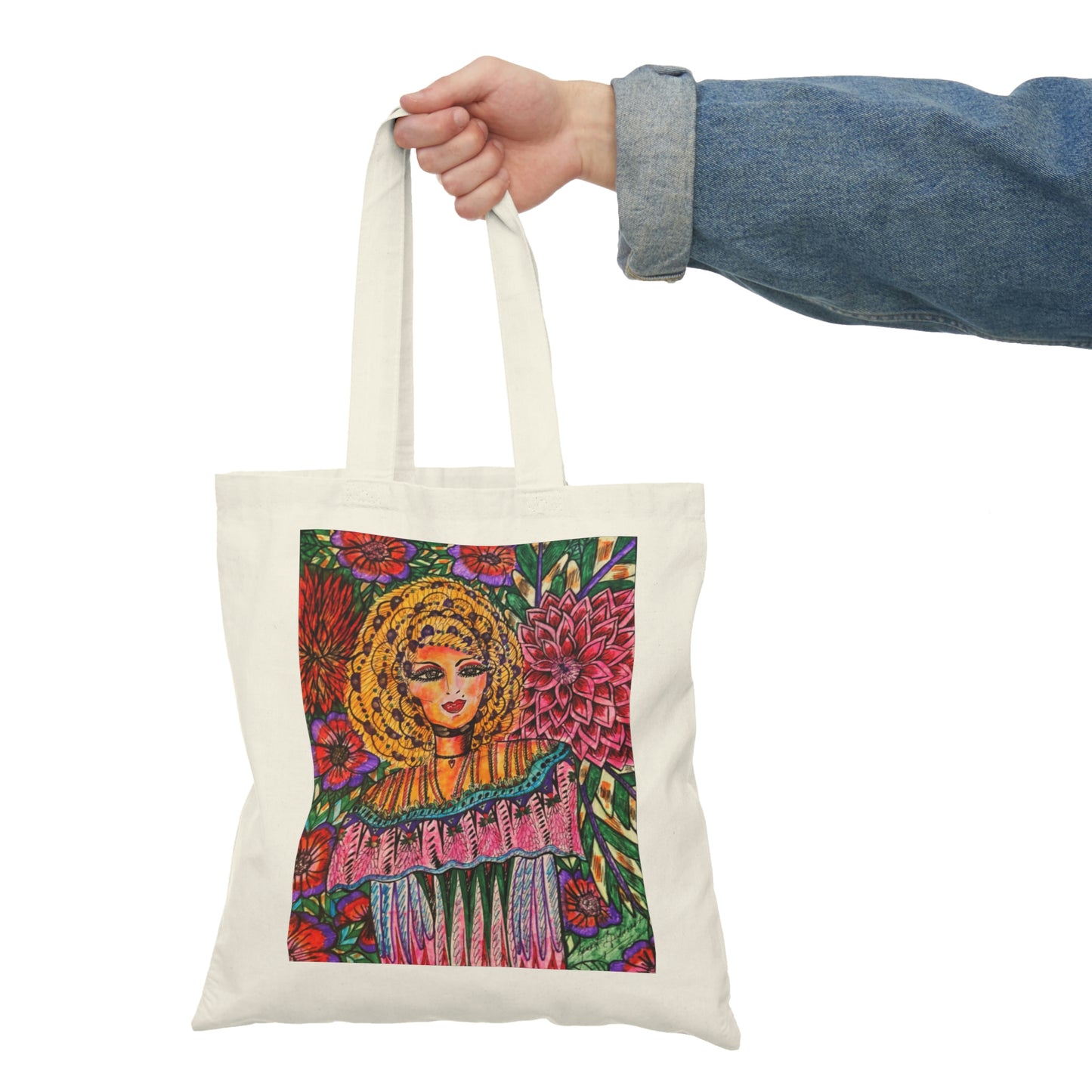 Abstract, Surreal Flower Woman Natural Tote Bag, Aesthetic Canvas Bag Shopping Bag, Birthday Gift Bag, Bridal Gift Tote Bag, Library Bag.