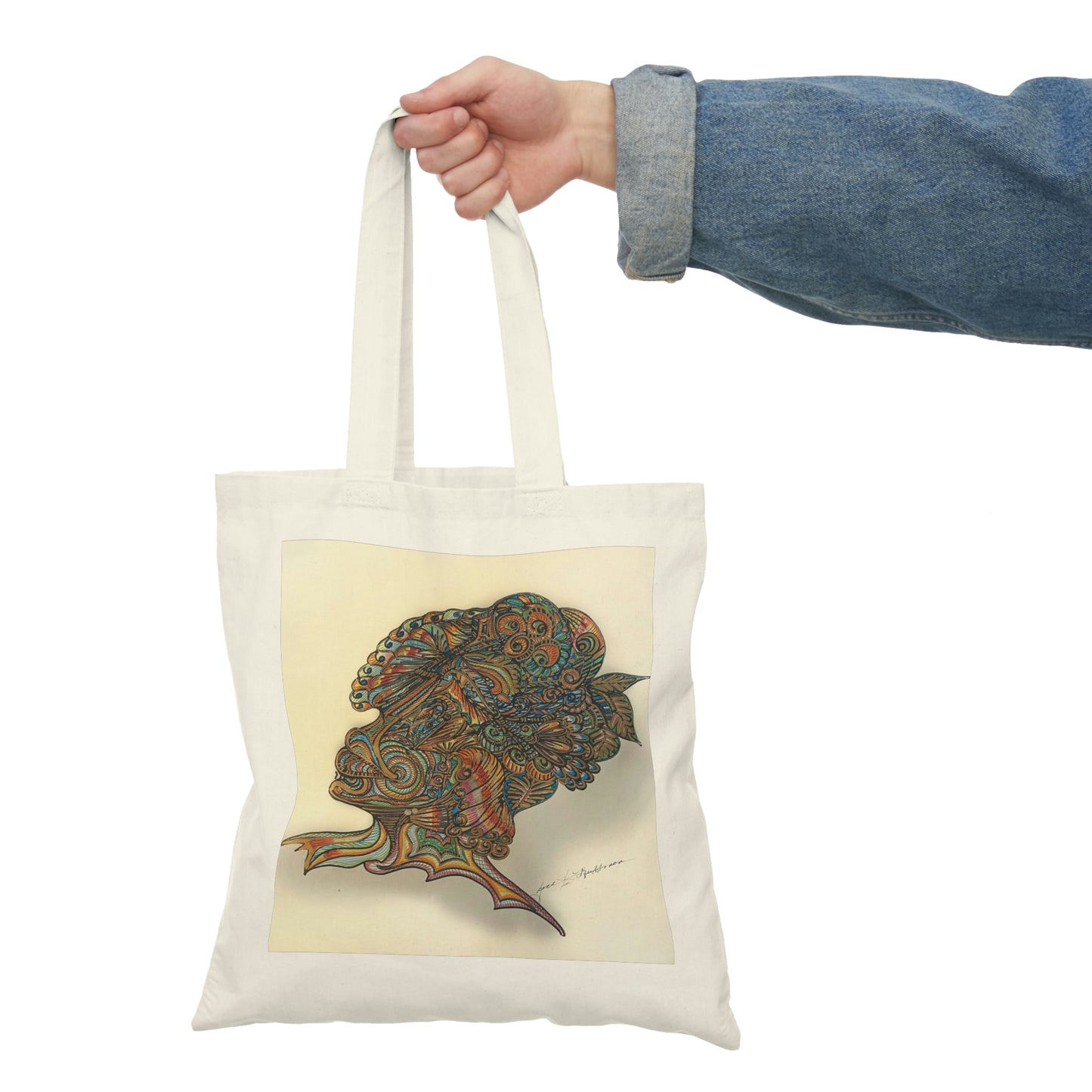 Abstract, Surreal Creature Natural Tote Bag, Aesthetic Canvas Bag Shopping Bag, Birthday Gift Bag, Bridal Gift Tote Bag, Library Bag.
