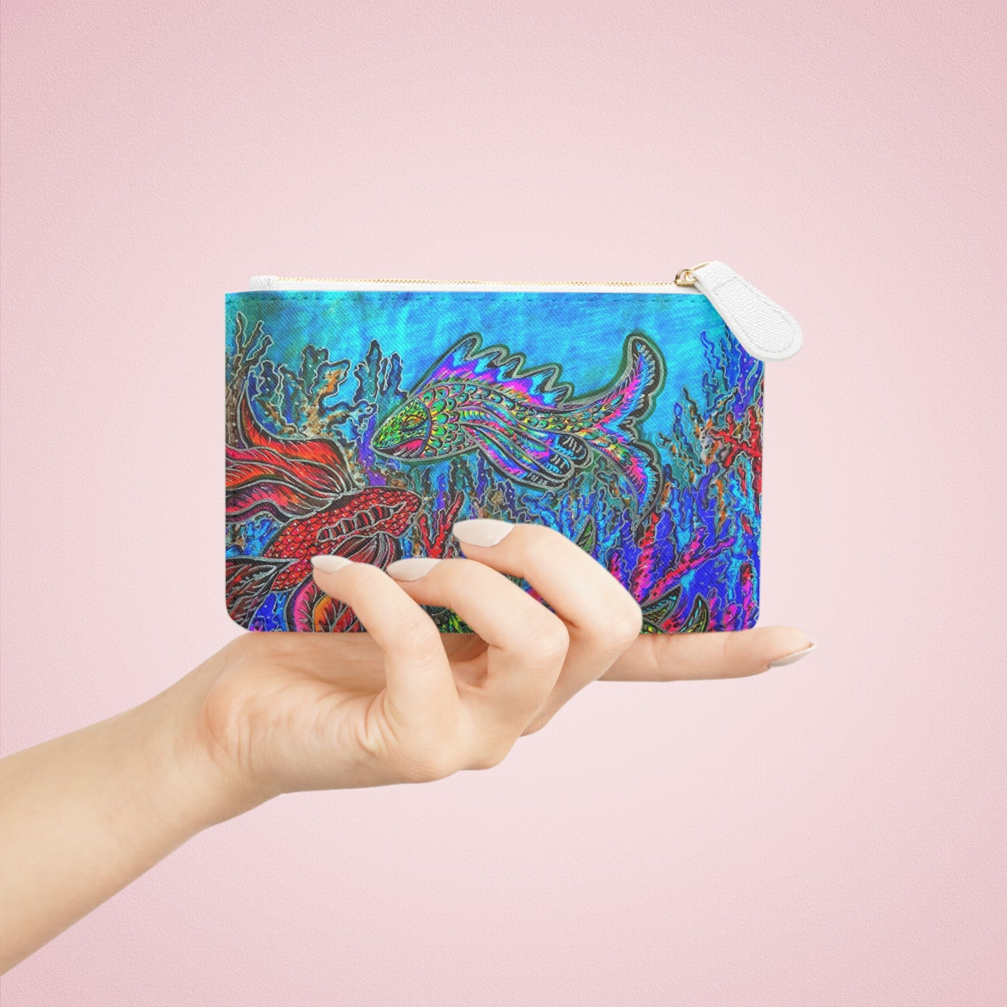 Abstract Surreal Fish Mini Clutch Bag, Bridal Clutch Purse, Designer Party Clutch, Modern Evening Clutch, Wristlet Wallet for women, Evening Clutch Purse, gifts for her, gifts for bridesmaids, Bag, Bagging