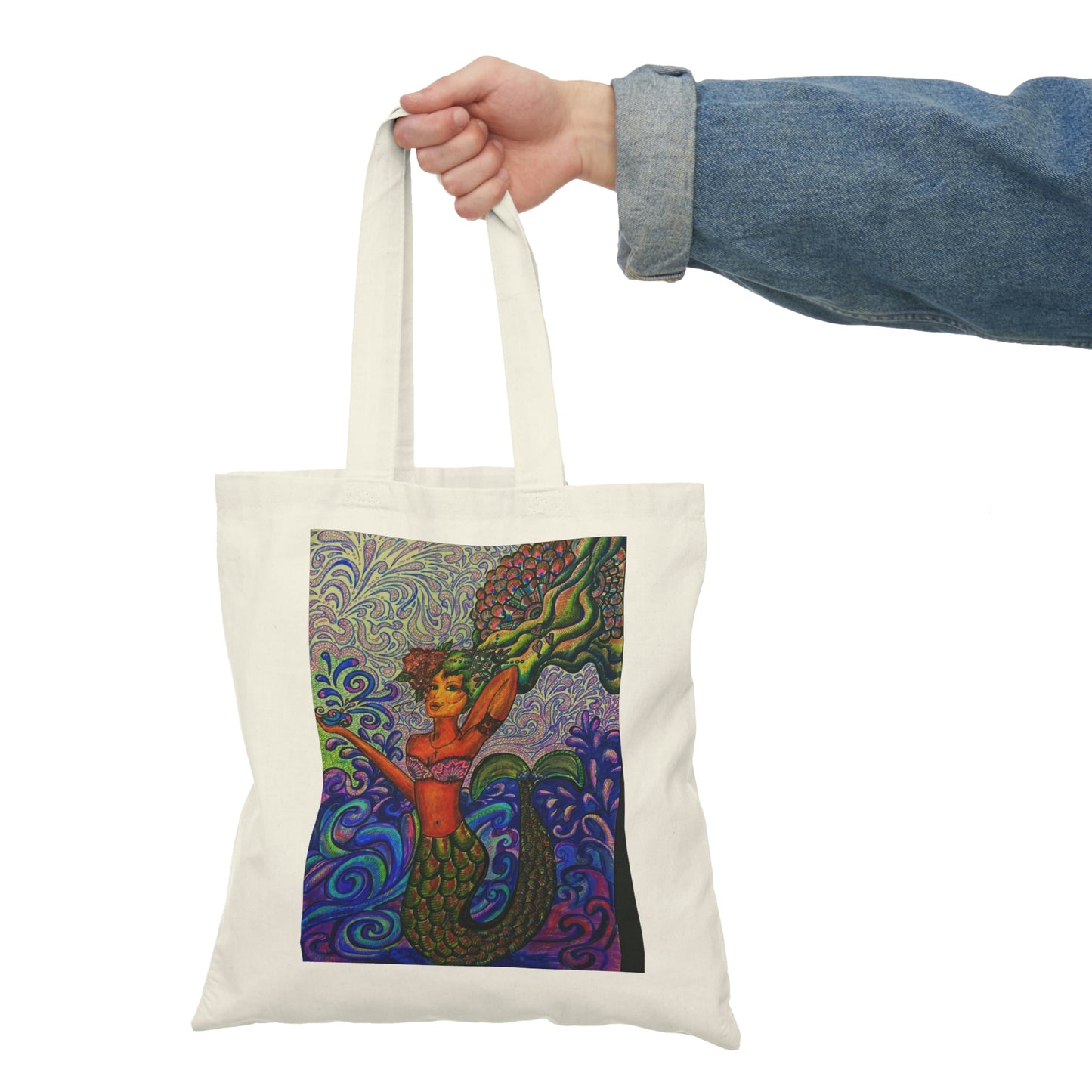 Abstract, Surreal Mermaid Natural Tote Bag, Aesthetic Canvas Bag Shopping Bag, Birthday Gift Bag, Bridal Gift Tote Bag, Library Bag.