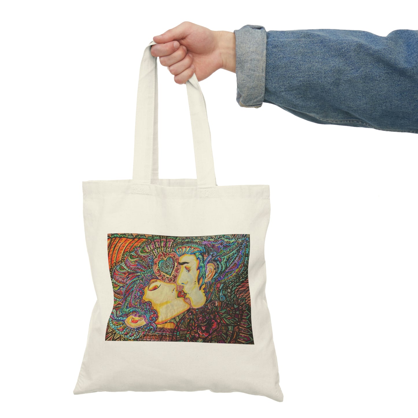 Abstract, Surreal, Romantic Kiss, Natural Tote Bag, Aesthetic Canvas Bag Shopping Bag, Birthday Gift Bag, Bridal Gift Tote Bag, Library Bag.