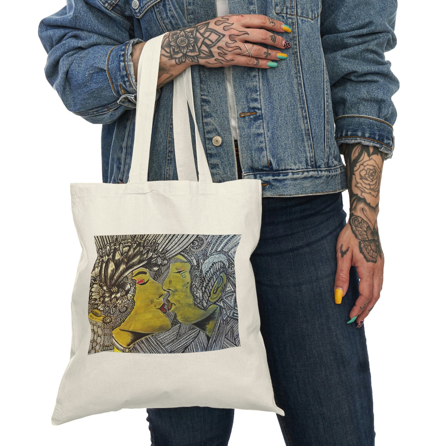 Abstract, Surreal Romantic Kiss Natural Tote Bag, Aesthetic Canvas Bag Shopping Bag, Birthday Gift Bag, Bridal Gift Tote Bag, Library Bag.