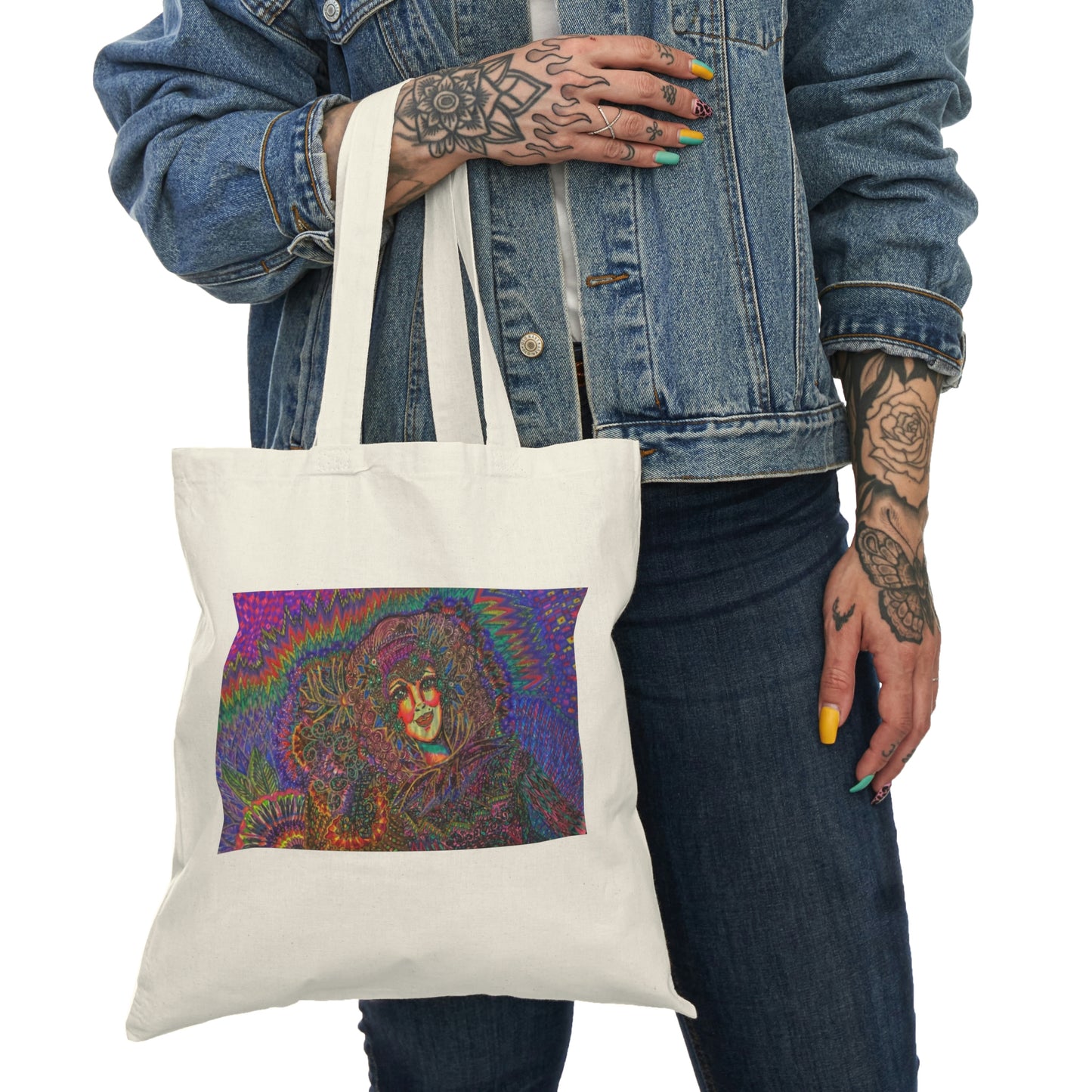Abstract, Surreal Flower Spirit Natural Tote Bag, Aesthetic Canvas Bag Shopping Bag, Birthday Gift Bag, Bridal Gift Tote Bag, Library Bag.