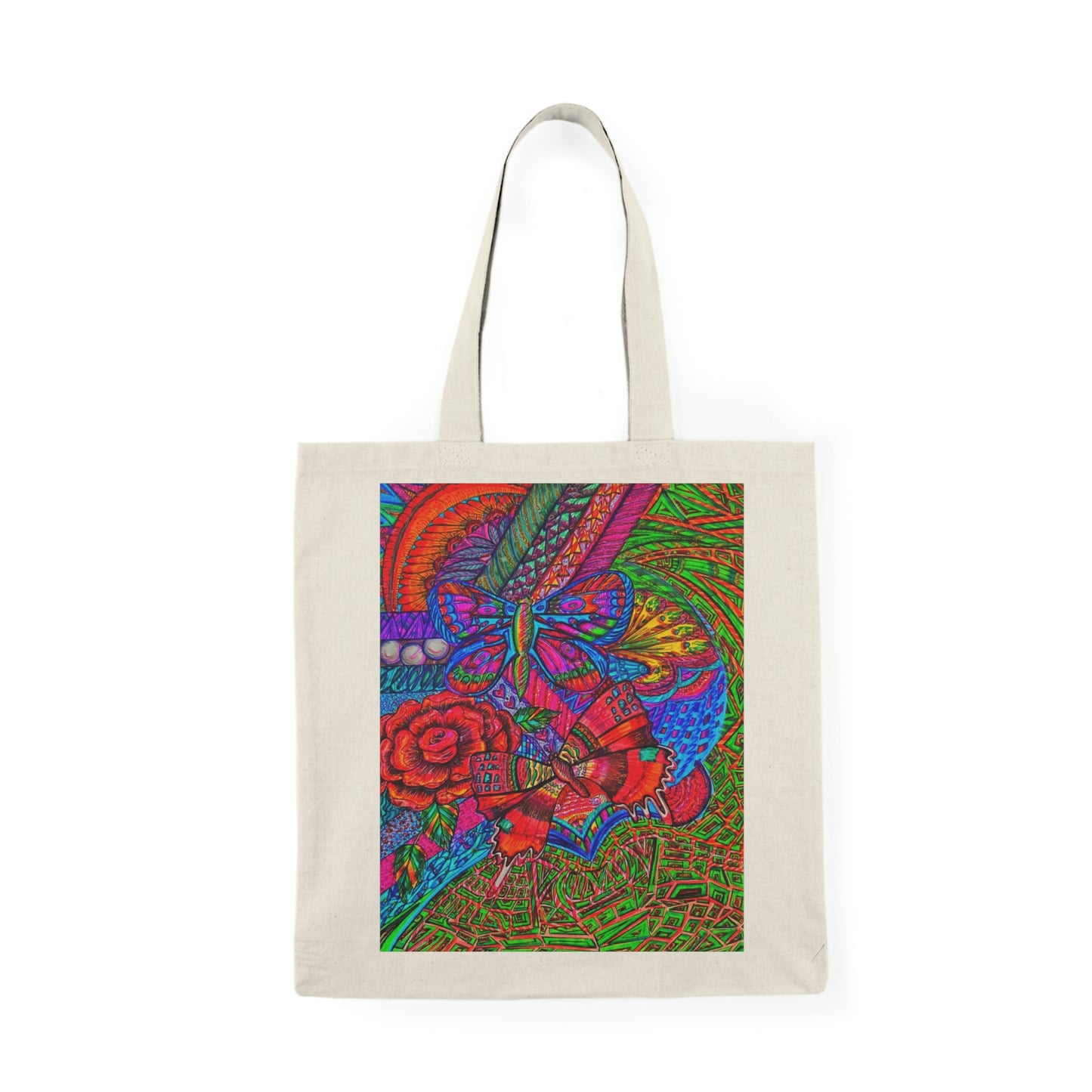 Abstract, Surreal Flower Butterfly Natural Tote Bag, Aesthetic Canvas Bag Shopping Bag, Birthday Gift Bag, Bridal Gift Tote Bag, Library Bag.