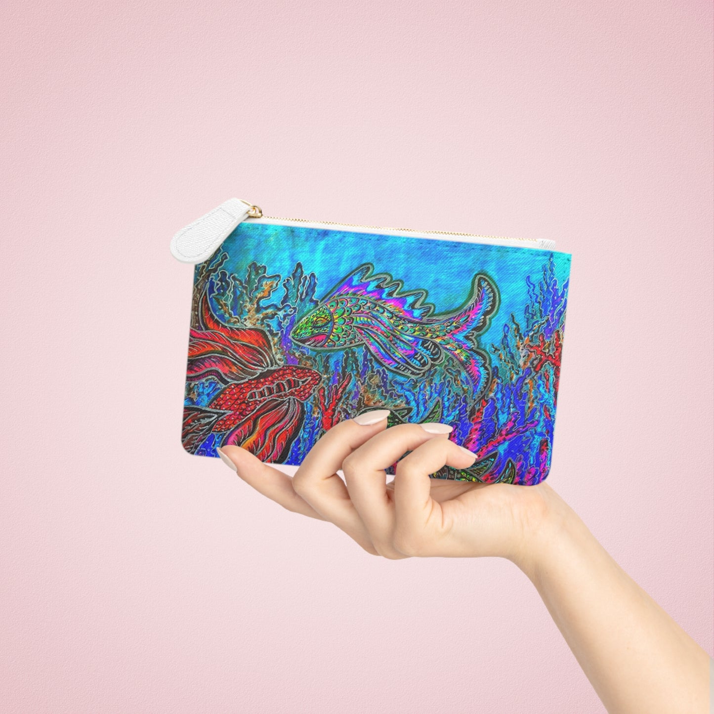 Abstract Surreal Fish Mini Clutch Bag, Bridal Clutch Purse, Designer Party Clutch, Modern Evening Clutch, Wristlet Wallet for women, Evening Clutch Purse, gifts for her, gifts for bridesmaids, Bag, Bagging