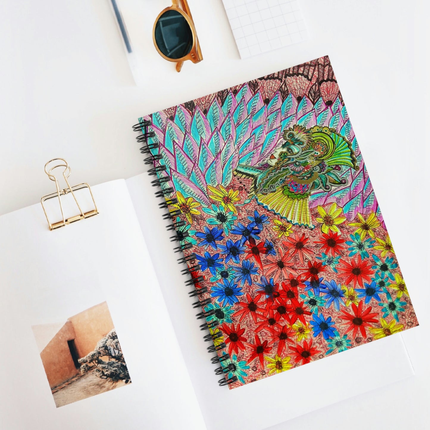 Abstract, Surreal Mother Natures Hidden Knight, Floral Spiral Notebook - Ruled Line