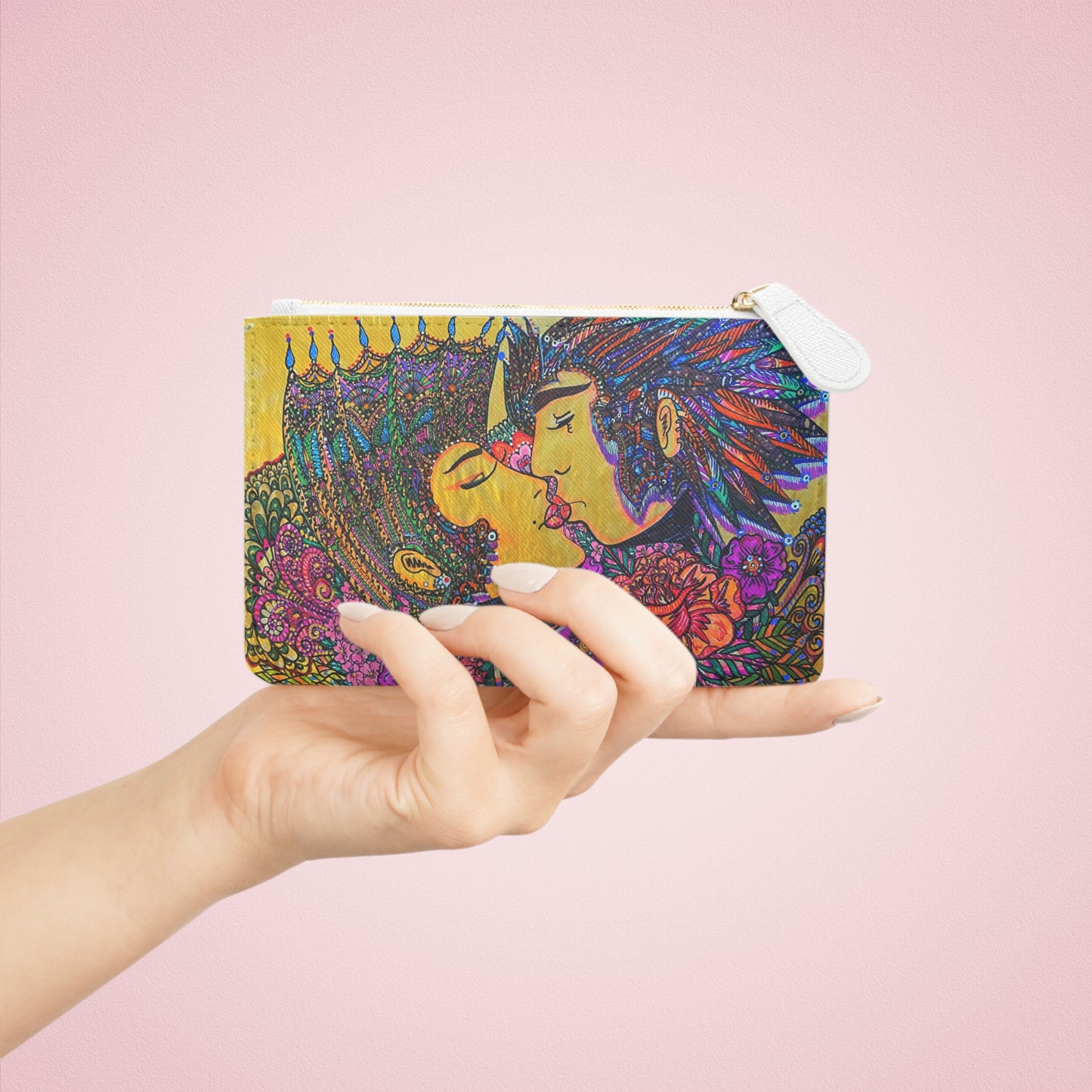 Abstract Surreal Romantic Kiss Mini Clutch Bag, Bridal Clutch Purse, Designer Party Clutch, Modern Evening Clutch, Wristlet Wallet for women, Evening Clutch Purse, gifts for her, gifts for bridesmaids, Bag, Bagging