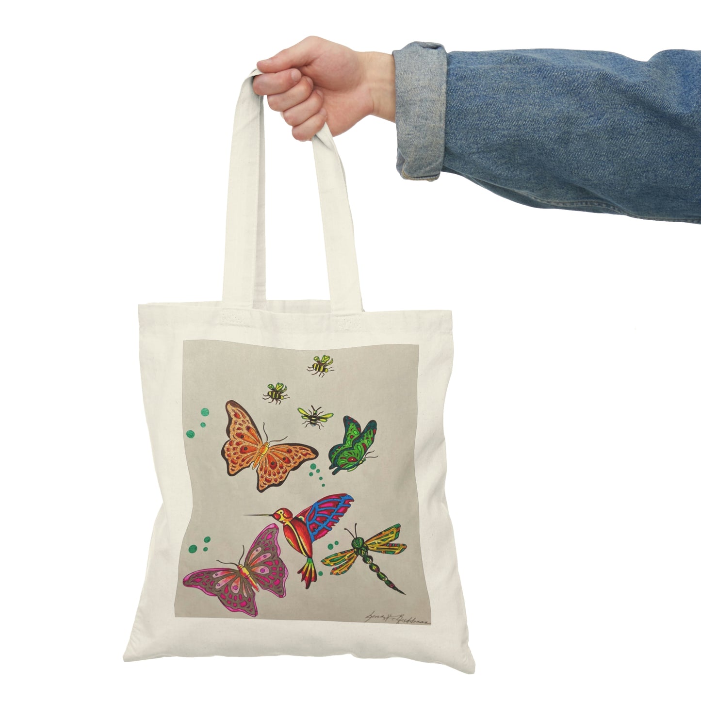 Abstract, Surreal Butter Fly and Humming Bird Natural Tote Bag, Aesthetic Canvas Bag Shopping Bag, Birthday Gift Bag, Bridal Gift Tote Bag, Library Bag.