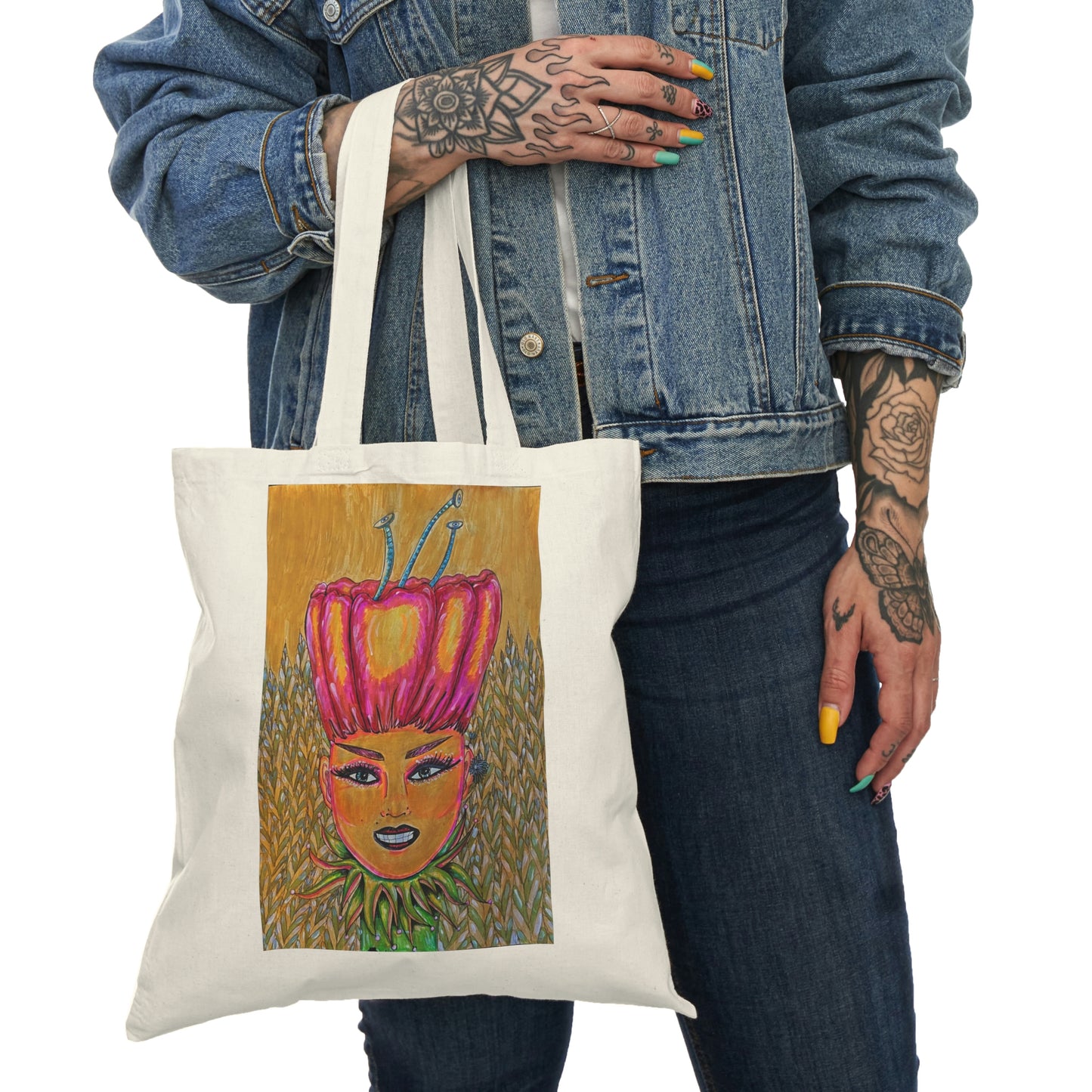Abstract, Surreal Flower Fairy Natural Tote Bag, Aesthetic Canvas Bag Shopping Bag, Birthday Gift Bag, Bridal Gift Tote Bag, Library Bag.
