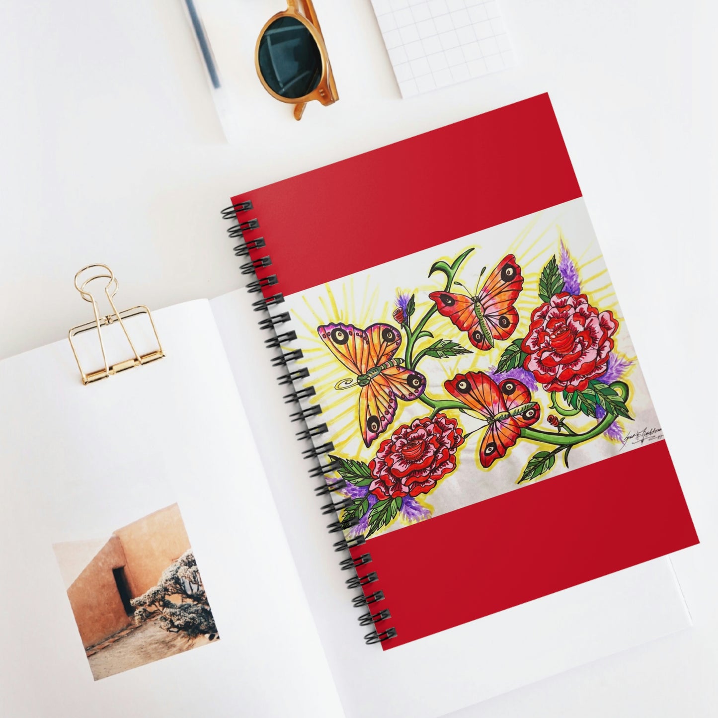 Abstract, Surreal Floral Butterfly Spiral Notebook - Ruled Line