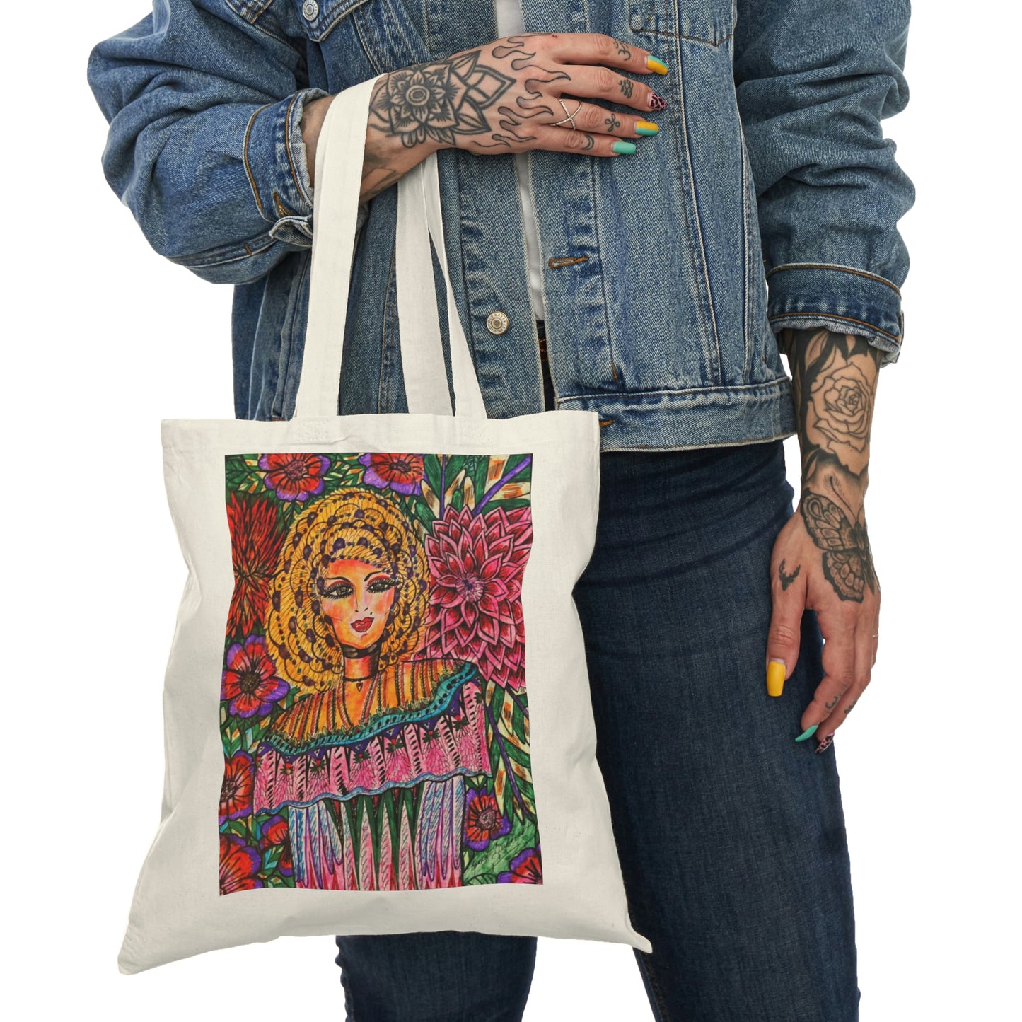 Abstract, Surreal Flower Woman Natural Tote Bag, Aesthetic Canvas Bag Shopping Bag, Birthday Gift Bag, Bridal Gift Tote Bag, Library Bag.