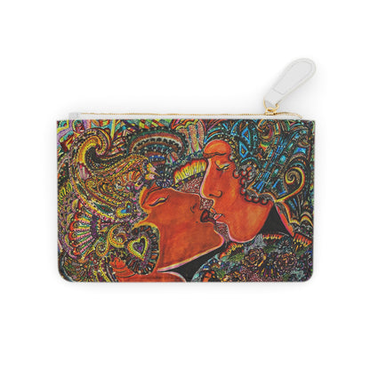 Abstract Surreal Romantic Kiss Mini Clutch Bag, Bridal Clutch Purse, Designer Party Clutch, Modern Evening Clutch, Wristlet Wallet for women, Evening Clutch Purse, gifts for her, gifts for bridesmaids, Bag, Bagging