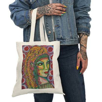 Abstract, Surreal Woman Natural Tote Bag, Aesthetic Canvas Bag Shopping Bag, Birthday Gift Bag, Bridal Gift Tote Bag, Library Bag.