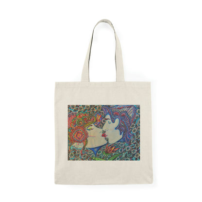 Abstract, Surreal, Romantic Kiss,  Natural Tote Bag, Aesthetic Canvas Bag Shopping Bag, Birthday Gift Bag, Bridal Gift Tote Bag, Library Bag.