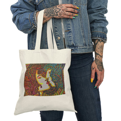 Abstract, Surreal Romantic Kiss Natural Tote Bag, Aesthetic Canvas Bag Shopping Bag, Birthday Gift Bag, Bridal Gift Tote Bag, Library Bag.