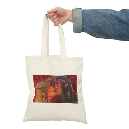 Abstract, Surreal, Romantic Kiss, Natural Tote Bag, Aesthetic Canvas Bag Shopping Bag, Birthday Gift Bag, Bridal Gift Tote Bag, Library Bag.