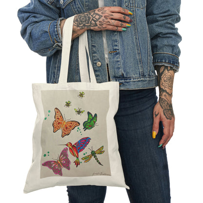 Abstract, Surreal Butter Fly and Humming Bird Natural Tote Bag, Aesthetic Canvas Bag Shopping Bag, Birthday Gift Bag, Bridal Gift Tote Bag, Library Bag.