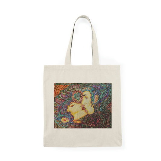 Abstract, Surreal, Romantic Kiss, Natural Tote Bag, Aesthetic Canvas Bag Shopping Bag, Birthday Gift Bag, Bridal Gift Tote Bag, Library Bag.