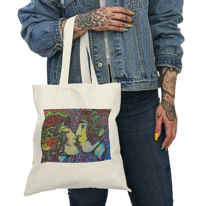 Abstract, Surreal, Romantic Kiss, Natural Tote Bag, Aesthetic Canvas Bag Shopping Bag, Birthday Gift Bag, Bridal Gift Tote Bag, Library Bag.
